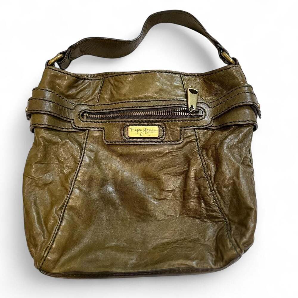 Fifty Four Fossil Vintage Olive Green Leather Shoulder Bag Hobo Purse
